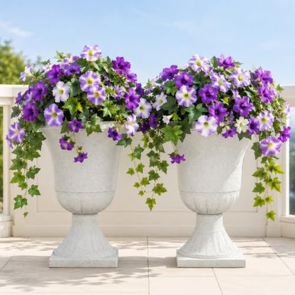 22" Tall Urn Planters Set of 2 Large Flower Pots, Indoor Outdoor Use - color: 22"h-white Terrazzo