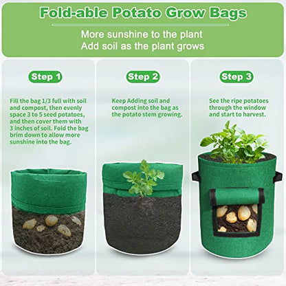 5-Pack 10Gallon Potato Grow Bags with 8 Plant Label Stakes, Thickest 400G Fabric with 150lb Load Handles, Bags for Growing Potatoes with Visual Harvest Window,Multi-Colored Breathable Planter