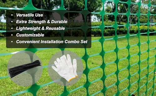 PotatoLife 4'x50' Plastic Mesh Fence Extra Strength with Zip Ties, Green - color: Green, size: 4' x 50' (Extra Strength)