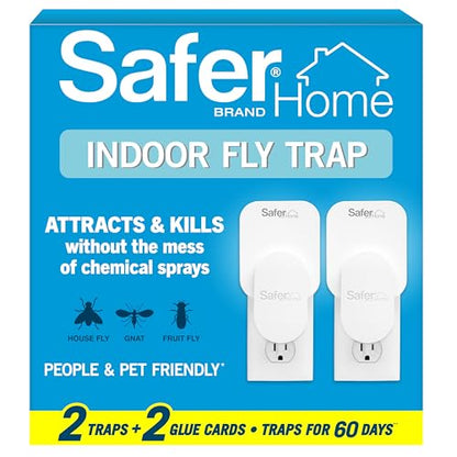 Safer Home Flying Insect Trap, Plug-in Fruit Fly Trap for Indoors, 2-Pack - size: 2 Traps + 2 Glue Cards