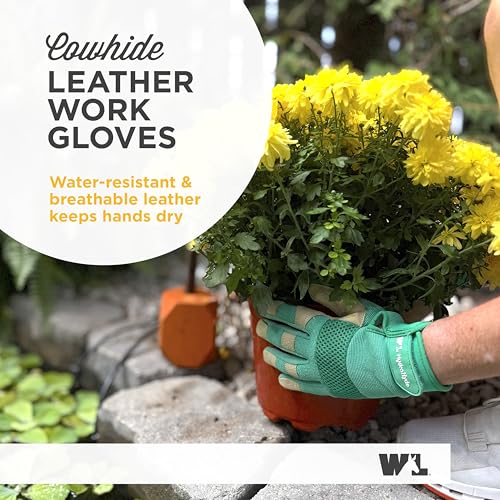 Wells Lamont Women's HydraHyde Leather Hybrid Gloves - color: Green & Orange, size: Medium, style: 2-pack
