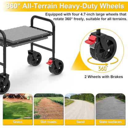 Rolling Garden Kneeler and Seat with Wheels: 360 Degree Swivel with Brakes