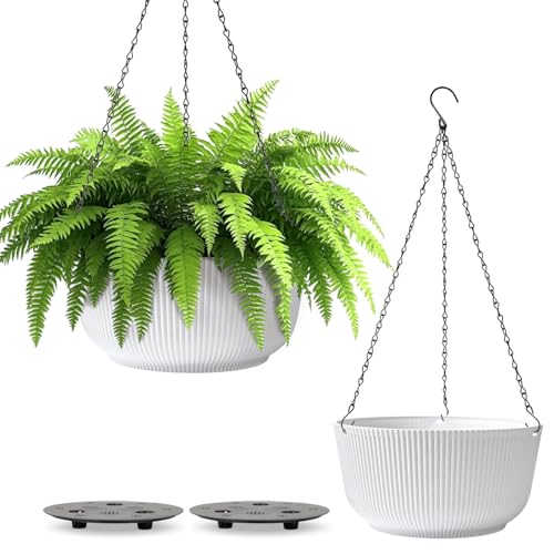 T4U Hanging Planters for Indoor Outdoor, 12 Inch Self Watering Pots, 2 Pack - size: 12 Inch