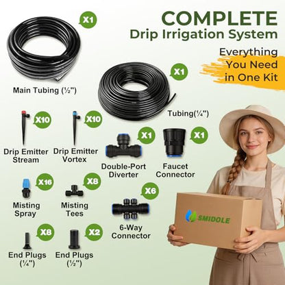 230FT Drip Irrigation System Kit, Quick Connect Garden Watering System, Complete Automatic Drip Irrigation Kit with 1/2" & 1/4" Tubing, Adjustable Emitters for Garden, Raised Beds & Greenhouse - size: 230FT