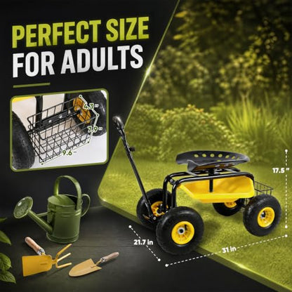Sekey Rolling Garden Cart, 440 lb, 360° Swivel Adjustable Seat - size: 440LBS
