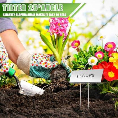 Maitys 38 Pcs Metal Plant Markers Outdoor, Silver Label with Black Ink - color: Silver Label With Black Ink