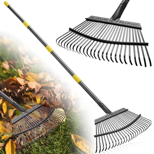 Rake for Leaves: Heavy Duty Metal Leaf Rake with 25 Tines- 18" Wide Head, 79" Splicing Handle, Durable Steel Yard Lawn, Garden,Camping Clean Gardening Tools for Thatch Grass Leaves Gravels Mulch - style: 25 tines-6ft