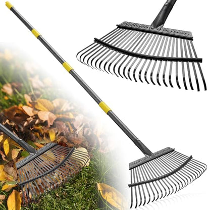 Rake for Leaves: Heavy Duty Metal Leaf Rake with 25 Tines- 18" Wide Head, 79" Splicing Handle, Durable Steel Yard Lawn, Garden,Camping Clean Gardening Tools for Thatch Grass Leaves Gravels Mulch - style: 25 tines-6ft
