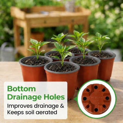 60pcs 3.5 inch Plastic Nursery Pots and 5 Pack Seedling Tray - size: Lightweight Trays+Red Round Pots-5P