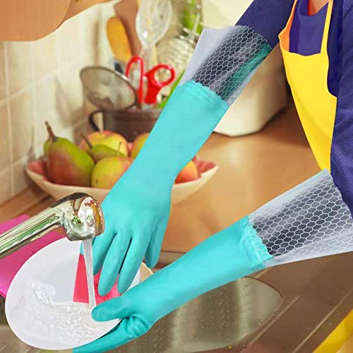 Elgood Reusable Long Dishwashing Cleaning Gloves with Latex Free, Long Cuff,Cotton Lining,Kitchen Gloves 2 Pairs,Purple+Blue Medium - color: Long Cuff-purple+blue, size: Medium (Pack of 2)