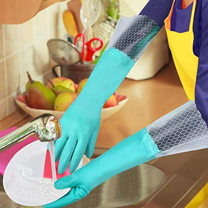 Elgood Reusable Long Dishwashing Cleaning Gloves with Latex Free, Long Cuff,Cotton Lining,Kitchen Gloves 2 Pairs,Purple+Blue Medium - color: Long Cuff-purple+blue, size: Medium (Pack of 2)