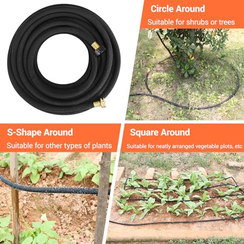 MAMIZO Soaker Hose Kit 150 Ft 1/2" Brass Connectors Heavy Duty Water Saving - size: 150 ft