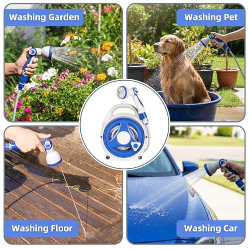 Retractable Garden Hose Reel, Home Hose Reel with10 Patterns Spray Nozzle, Adapts to standard US hose plugs, for Garden Watering, Floor Cleaning, Pet Cleaning, etc (50FT)