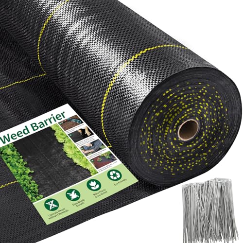Shade&Beyond 5ftx100ft Weed Barrier Fabric, 3.2oz Heavy Duty Permeable Landscape Fabric, Woven UV Resistant Ground Cover with Staples for Gardens/Yards/Landscaping - size: 05ft x 100ft