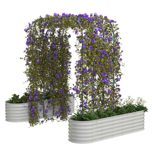 Galvanized Raised Garden Bed with 96" Vertical Arch Trellis, Beige - color: Beige