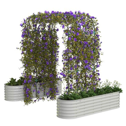 Galvanized Raised Garden Bed with 96" Vertical Arch Trellis, Beige - color: Beige