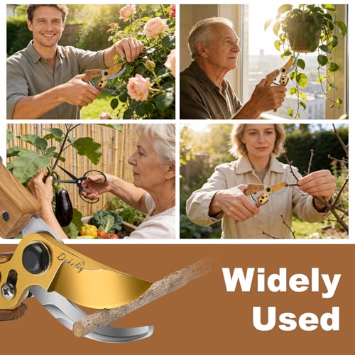 2Pack Garden Pruning Shears Set: Ultra Sharp SK5 Blade Gardening Shears & Precision Garden Scissors,Wood Like&Wide Walnut Ergonomic Handle,Perfect for Plant,Bonsai,Shrub,floral,Branch Trimming