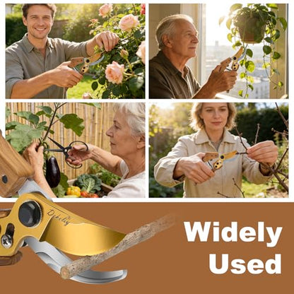 2Pack Garden Pruning Shears Set: Ultra Sharp SK5 Blade Gardening Shears & Precision Garden Scissors,Wood Like&Wide Walnut Ergonomic Handle,Perfect for Plant,Bonsai,Shrub,floral,Branch Trimming