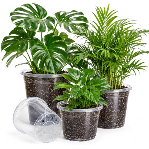 20 Pack 10/8/7/5 Inch Large Clear Nursery Pots with Drainage Hole, Plastic Pots for Planter, Clear Potting Pots for Succulents, Flower, Herbs, Indoor Outdoor Gardening ﻿ - size: 5+7+8+10 inch
