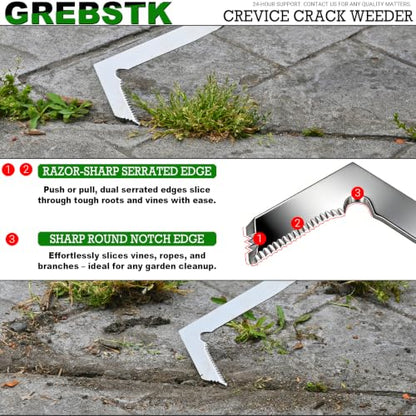 GREBSTK Crack Weeder Crevice Weeding Stainless Steel Sharp Lightweight Tool - size: 12in Manual Weeder