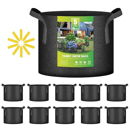 iPower 10-Pack 5 Gallon Thickened Grow Bags Nonwoven Fabric Pots Aeration Container with Strap Handles for Garden and Planting, Black - color: 10-pack Black, size: 5 Gallon Thickened