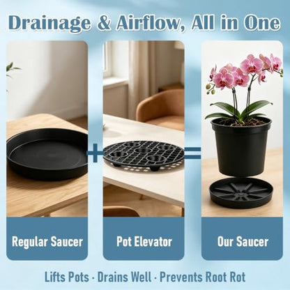 Plant Saucers 10.5 Inch 5 Pack, Black Elevated Plant Tray with Raised Base - size: 10.5INCH-5P