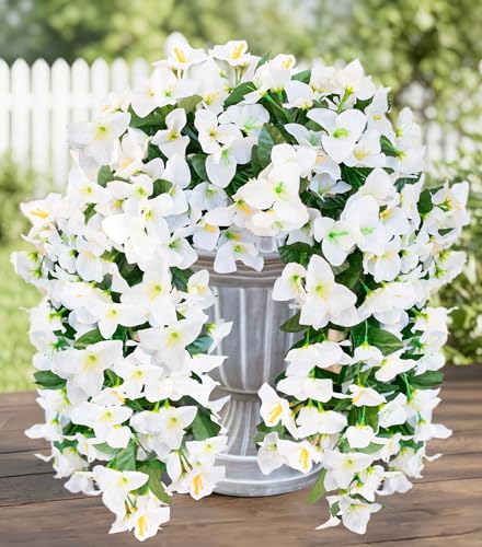 2 PCS Bougainvillea Artificial Hanging Flowers Plants for Outdoors, White - color: White