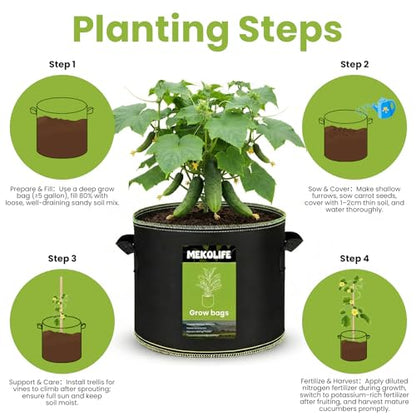 MEKOLIFE 6-Pack 5 Gallon Fabric Grow Bags, Breathable Planters with Handles - size: 6Pack(5 Gallon)