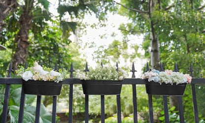 Dahey 15 Inches Railing Planter Box 3 Pcs Metal Hanging Flower Pots, Black - color: Black