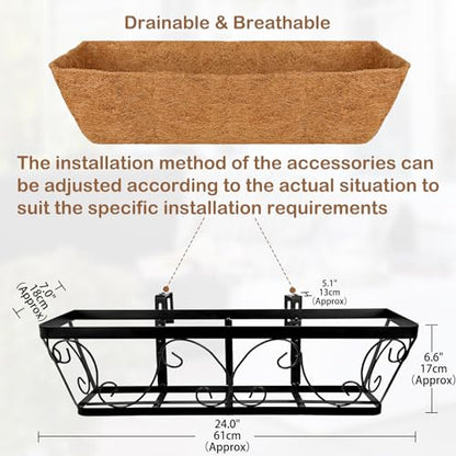 24 Inch Window Box Planter with Adjustable Brackets for Hanging Plants - size: 2 Pack, style: Scrollwork