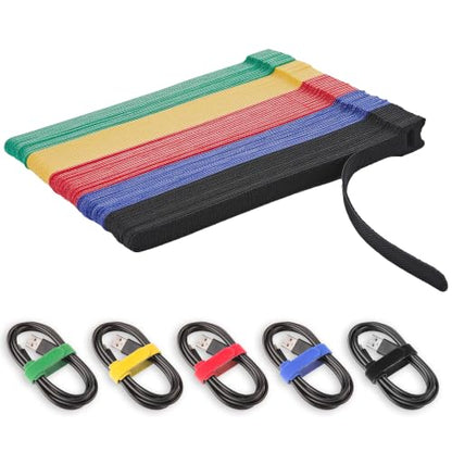 Reusable Hook and Loop Cable Ties, Multicolor, 8 Inch, 100-Pack - color: 8 Inch 100 Pcs