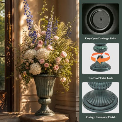 Athena Collection 20" Tall Urn Planters for Outdoor Plants, 2 Pack, Green - color: Dark Green