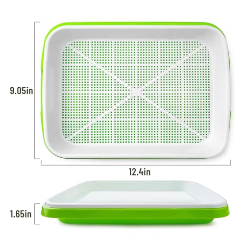 Pack 4 Seed Sprouter Tray with Drain Holes,Seed Germination Tray Kit BPA Free Nursery Trays,Soil-Free Big Capacity Healthy Wheatgrass Grower Sprouting Container Kit - color: Green-4 Pack