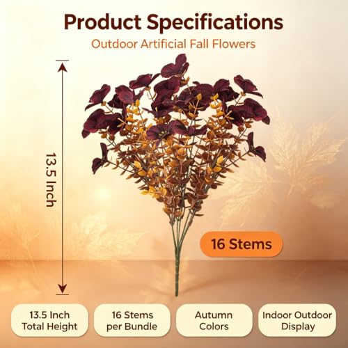 Grunyia 16 UV Resistant No Fade Artificial Pansy Flowers for Fall Decor - color: Fall Wine Red