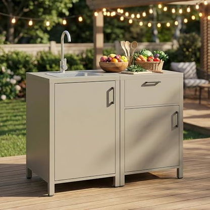 Wisteria Lane Outdoor Storage Cabinet with Stainless Steel Sink, Aluminum Modular Outdoor Kitchen, All Weather Kitchen Island with Storage and Drawers for BBQ, Porch, Backyard - size: Sink Cabinete + Single Drawer Cabinet