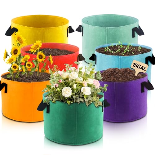 15-Gallon Fabric Grow Bags (7 Pack of Mix Color) with Handles for Vegetable - size: 15 Gallon