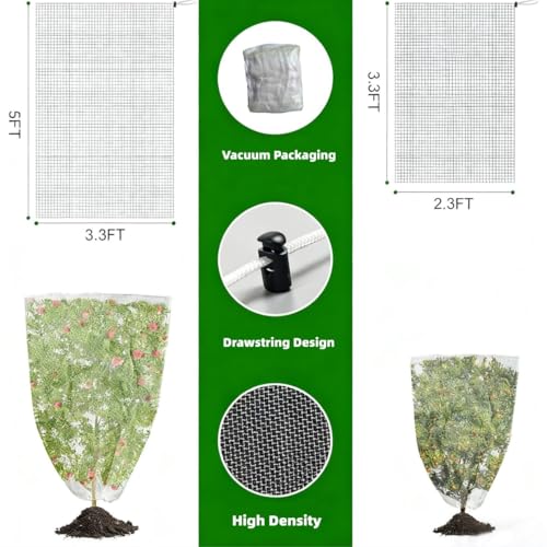 Drawstring & Zipper Fruit Tree Netting Cover - Reusable Bird Netting for Blueberry Bushes, Anti-Cicada/Deer/Squirrel Large Plant Protection Net - size: 5.9×5.9Ft