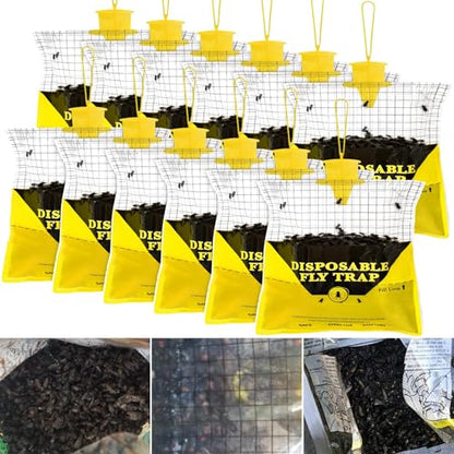 12 Pack Outdoor Fly Trap Bags Hanging - 12 * 30g Bait, Durable, Effective - size: 12 Pack