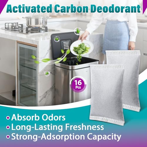 16 Pcs Activated Charcoal Trash Can Filter for 8 Gallon & Larger Bins