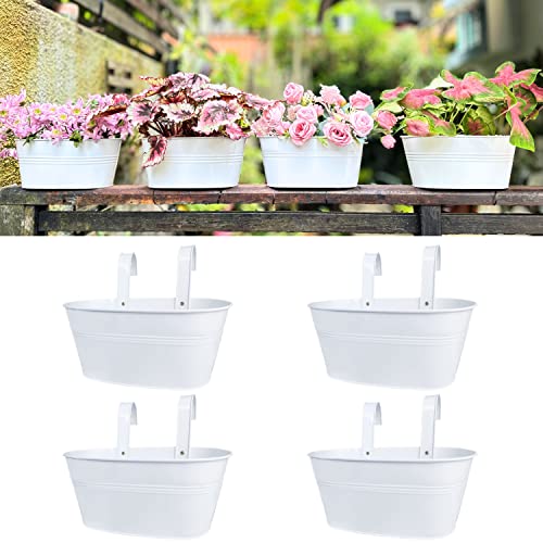 LaLaGreen Outdoor Rail Planter (11.8 in, 4 Pack) White Metal Balcony Pots - size: 11.8" (30 cm) x 4 Pack