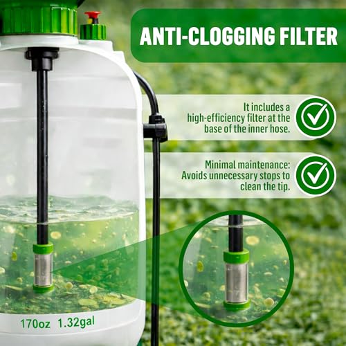 1.3 Gallon Pump Pressure Sprayer (5L) – Lawn and Garden Sprayer with Adjustable Nozzle & Shoulder Strap – for Watering Plants, Weeds, Fertilizer & Outdoor Cleaning