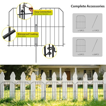 VANCASTLE Decorative Garden Fence, Toatal 25FT(L) x 24IN(H) Outdoor Metal No Dig Fence Animal Barrier, Rustproof No-Tool Assembly Landscape Edging for Yard, Lawn, Patio, Flower Bed-25 Panels Design A - style: Design A-25P
