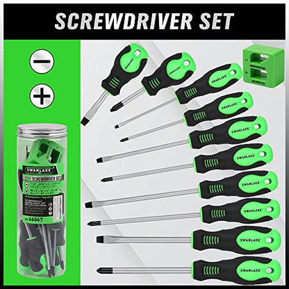 SWANLAKE 11PCS Screwdriver Set, Magnetic 5 Phillips and 5 Flat Head Tips for Fastening and Loosening Seized (11PCS) - style: 11-Piece Screwdriver Set
