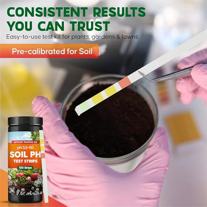 Soil Test Kit – 100 Soil pH Test Strips (3.5–9 Range) for Garden, Lawn & Indoor Plants – Easy At-Home Soil Testing