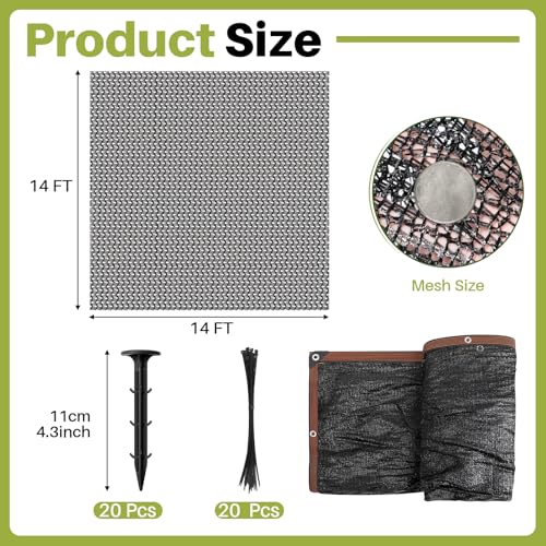 Koi Pond Netting Kit 14 x 14ft, Heavy-Duty Pe, Bird Deer Fence Netting, Durable Net Cover for Leaves, Protect Fish from Blue Heron Bird, Cats & Predators, Stakes & Ties Included - size: 14 x 14ft