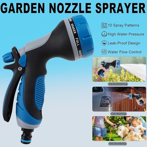 Garden Hose Nozzle with Adjustable 10 Watering Patterns Hose Spray Nozzle - color: Blue