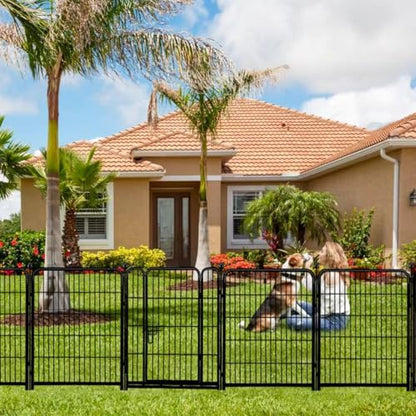 ADAVIN 24 in(H) Garden Fence with Gate, 14 Panels Heavy Duty Iron Metal Animal Barrier Fence, Camping Fence, Garden Fences and Borders for Dogs,Total 34.5 Ft(L), Black - size: 14panels-24in(H)×34.5ft(L)