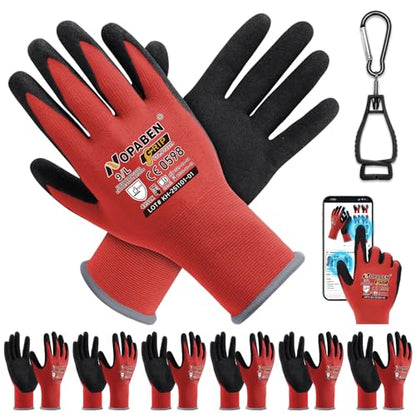 7 Pairs Safety Work Gloves Seamless Nylon Knit MicroFoam Nitrile Coated - size: Large, style: 7 Pairs,red