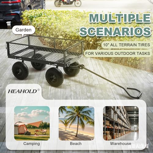 Heavy Duty Garden Wagon Cart 660 LBS, Steel Utility Cart with Removable Sides & All-Terrain 10" Solid Wheels, 180° Rotating Handle for Outdoor Gardening & Multi-Surface Use - size: 660LBS Cart