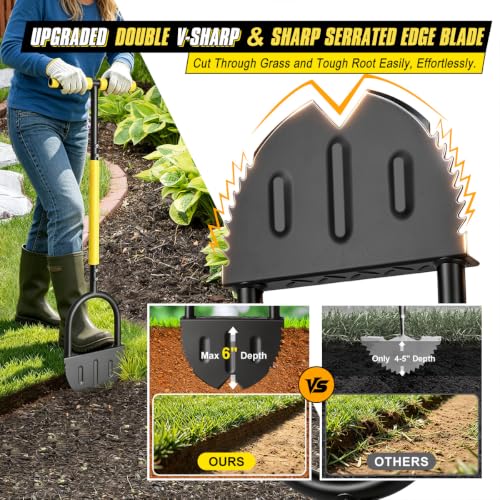 Half Moon Edger Lawn Tool, Heavy Duty Dual V-Shaped Saw-Tooth Edging Shovel